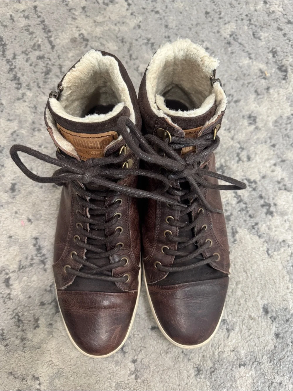 Men's Brown Leather High-Top Sneakers with Sherpa Collar